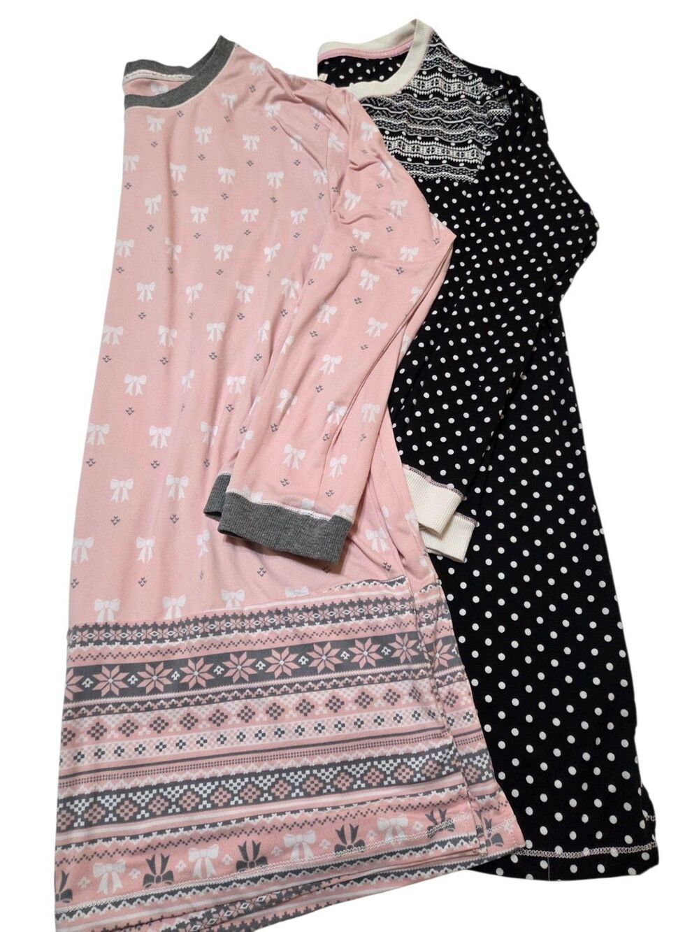 Lot Of 2 LAYLA PJ Pajama Night Gown Dress Long Sleeve Stretch M Pink Black D20.1